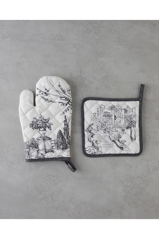 English Home Valessa Polyester 2'li Mutfak Seti 17x30 Cm+20x20 Cm Krem-gri Krem-gri
