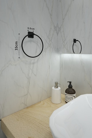 Alper Banyo Lotus Yapışkanlı Siyah Halka Havluluk Askısı - İster Yapıştır İster Montajla Siyah
