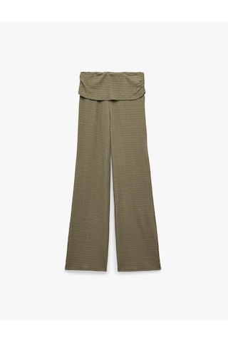 Koton Bürümcük Kumaş Dokulu Katmanlı Düz Bol Paça Pantolon Haki 7wak40125ek