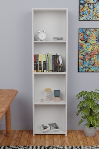 5 Raflı Kitaplık Arkalıklı Dar Raf Kütüphane 170 Cm Beyaz
