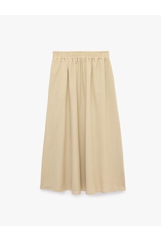 Koton Keten Görünümlü Beli Lastikli Loose Fit Kloş Etek Bej 6sak70241pw Ekru