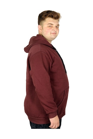 Mode Xl Erkek Sweatshirt Kapşonlu Zippered Basic 20543 Mürdüm 001