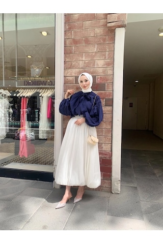 Etkb002 Arkadan Fermuarlı Balon Etek Ekru