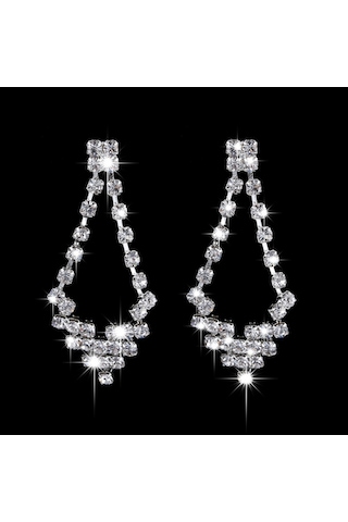 Ehediye Chavin Düğün Nişan Kına Damla Taşlı Kadın Kolye Küpe Set Eg88 Beyaz