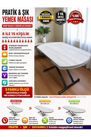 Oval Yan Baştan Açılır Akıllı Masa Üst Tabla Mdf Yüksekliği Ayarlanabilir Pratik Siyah Mekanizmalı Lizbon