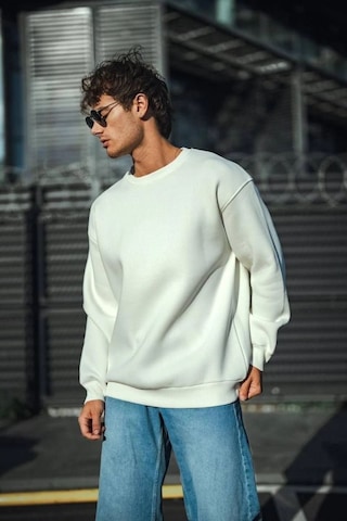 Mbb E-ticaret Erkek Bisiklet Yaka 3 İplik Pamuklu Basic Sweatshirt - Beyaz