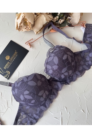 Jasmine Askıları Parlak Taşlı Hafif Destekli Dantelli Soft Cup İt Mor