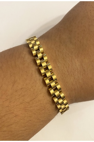 Celikchi Erkek Hasır Model İnce Gold Renk Çelik Bileklik