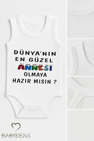 Babyden's Dünyanın En Güzel Annesi Olmaya Hazır Mısın Yazılı Kolsuz Bebek Body Pamuklu Çıtçıtlı Yazlık Body Beyaz