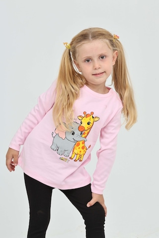 Toontoy Kız Çocuk Zürafa Fil Baskılı Sweatshirt Pembe