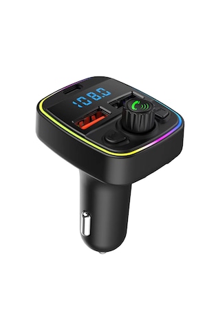 Springsun Siyah Araç Fm Transmitörü - Bluetooth免提, Pd Hızlı Şarj, Çift Usb, Mp3 Çalar, Ambiyans Lambası, 12-24v