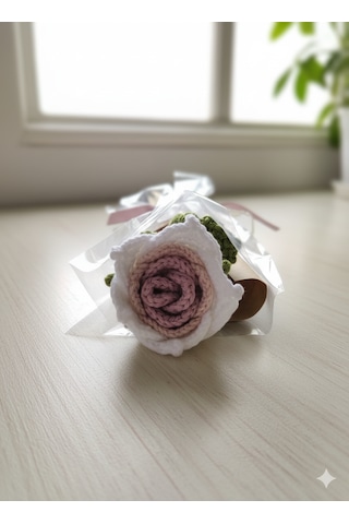 Solmayan Örgü Gül-pembe Beyaz Hediyelik Açık Beyaz