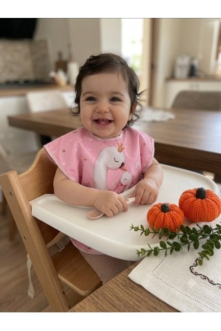 Sıvı Geçirmez Pembe Kuğu Desenli Leke Tutmaz Mama Ve Aktivite Önlüğü Açık Pembe