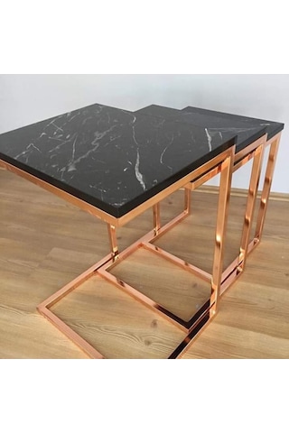 Zigon Zlf 3Lü C Model Metal Çelik Rose Renk Kaplama Mdf Siyah Mer (460315049)