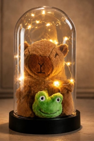 Led Işıklı Fanus İçinde Peluş Kapibara Kar Küresi Capybara Figürü Fanus Sevgiliye Arkadaşa Kıza Hediye