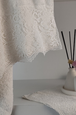 Gipür Dantelli Banyo Havlusu Takımı-%100 Pamuk Banyo Seti-gelin Havlusu Krem Krem