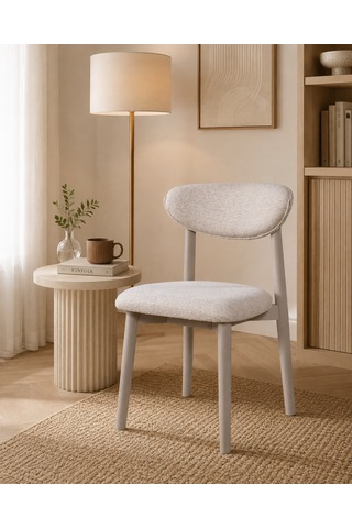Ganni Home Alfa Sandalye 2 Li Set Krem Gri Gürgen İskeletli, Kolay Silinebilir Kumaşlı Modern Yemek Sandalyesi Krem - Gri