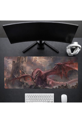 90x40 Cm Ejderha Desenli Oyuncu Gaming Mouse Pad Kaymaz Kauçuk Taban Fare Altlığı Xxl Mousepad Drake Serisi 001