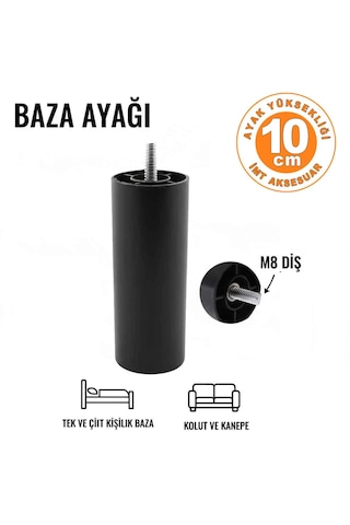 İmt Aksesuar10 Cm M8 Diş Silindir Mobilya Koltuk Kanepe Baza Ayağı Siyah
