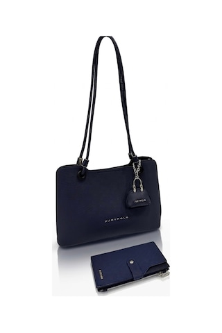 Just Polo Kadın Büyük Boy Premium Gümüş Logolu El Çantası Ve Cüzdanı Kombin Tote Bag Ebat : 22 X 34 Cm Lacivert Kombin