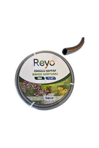 Reyo 1/2 Örgülü Premium Şeffaf Bahçe Hortumu 15 Metre
