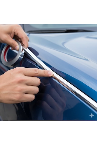 Her Araca Uyumlu Yapışkanlı Nikelaj Şerit Bant Çıta 18mm 5 Metre Krom + Numaratör Hediyeli