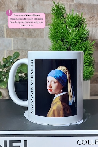 Johannes Vermeer - Tarihi Sanat İnci Küpeli Kız Baskılı Porselen Kupa Bardak Çok Renkli