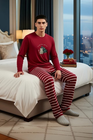 Frm Erkek Yılbaşı Baskılı Pijama Takımı Fonksiyonel Dayanıklı Kalitel Kırmızı