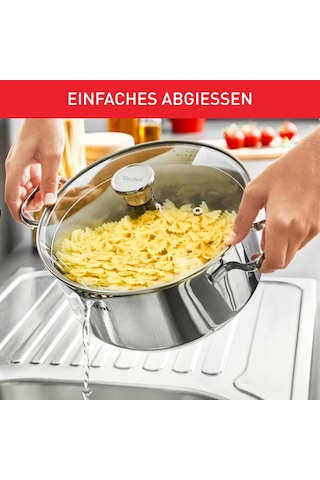 Tefal A70546 Duetto Tencere 24cm İndüksiyona Uygun Bulaşık Makinesinde Temizlenmesi Kolaydır Ölçme Ölçeği Dökme İçin Cam Kapak Paslanmaz Çelik Siyah