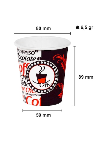 8 Oz Plastik Kapaklı Karton Kahve Bardak 250 ML 100 Adet Siyah