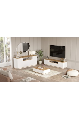 Robin Home Loft Tv Ünitesi Orta Sehpa Konsol 3'Lü Set Çam-Beyaz