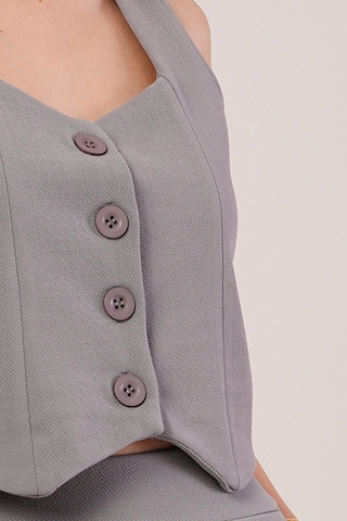 Defymoda Kalın Askılı Düğmeli Yelek Ve Pantolon Gri Takım Gri