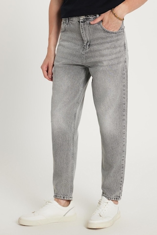 Erkek Relax Fit Geniş Kesim Boru Paça Denim Yıkamalı Taşlamalı Esnek Gri Jean Kot Pantolon-34488 Gri