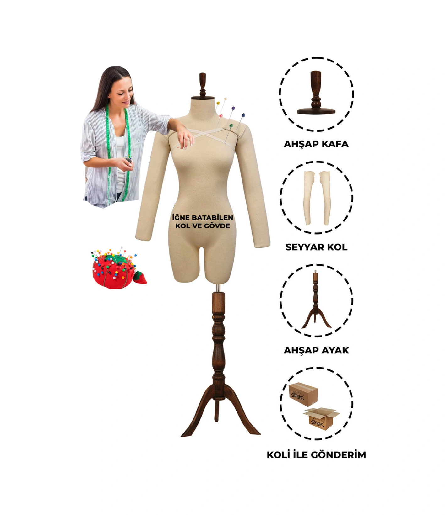 38 Beden Üst Ve Alt Grup Pantolon Giyebilen Kollu Iğne Batabilen Prova Mankeni Terzi Mankeni Pac-01 8361