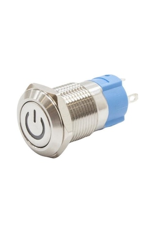 Nitronelektronik 12A-P1-C 12Mm Düz Yaylı Işıklı Power Metal Buton - Mavi