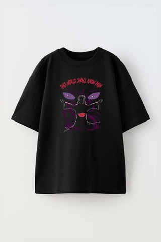 Thewert Unisex Pain Tasarım Baskılı Pamuk Sıyah Oversize T-shirt Siyah