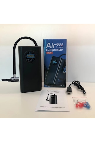 Boatshop1 Taşınabilir Usb Dijital Ekranlı Şişirici Hava Kompresörü 3000mah Kablosuz Şarj Motosiklet Araba Lastik Pompası