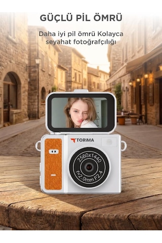 Torima CMR46 Mini Dijital Kamera 2k Flip Ekranlı Selfie Video Vlog Kamerası Turuncu