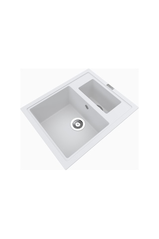 Polex Cristalüx Granit Evye P-04 Beyaz 1.5 Gözlü Tezgah Altı Ve Tezgah Üstü Kare Mutfak Evyesi 59.5x49 CM