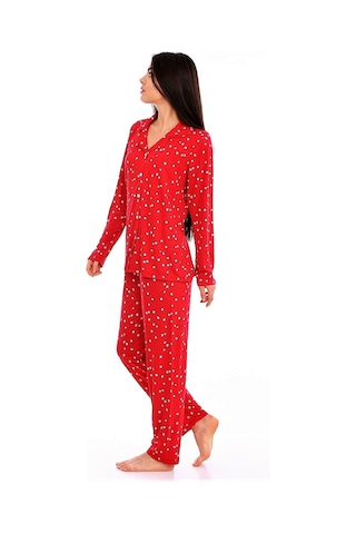 Etoile Bambu, Kırmızı, Boydan Düğmeli Kadın Pijama Takımı evia Kırmızı