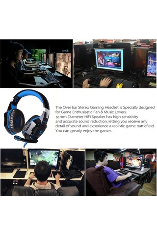 Geeksen Each G2000 Oyuncu Kulaklığı, 50mm Sürücü, Mikrofonlu, Deri Kulaklık, Led Işık, Usb+3.5mm Bağlantı, Dürtüye Dayanıklı Kablolu, Evet/pc Uyumlu