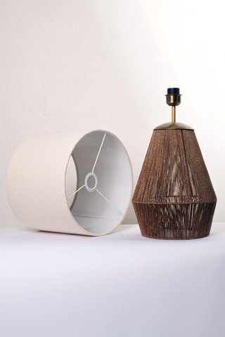 Buldan Bezi Başlıklı El Yapımı Simli Kahverengi Abajur Kahverengi