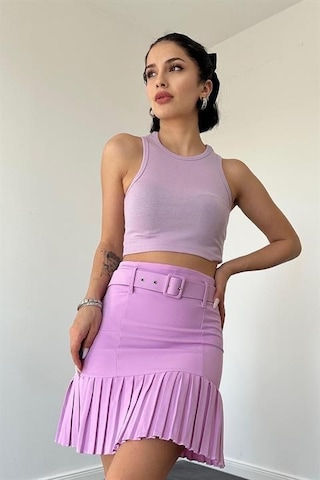 Elbee Fashion Woman Altı Pileli Etek - Lila-7635 Lila