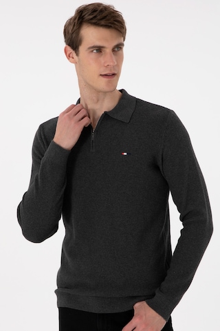 U.S. Polo Assn. Erkek Regular Fit Yarım Fermuarlı Antrasit Melanj Basic Kazak 50298266-VR081