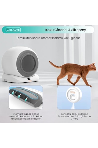 Groove Q-clean Wi-fi Otomatik Akıllı Kedi Tuvaleti Gri Ultra Sessiz+akıllı Sprey Koku Giderici+app Kontrol+akıllı Sensör