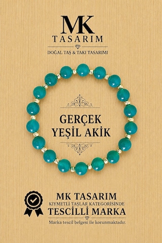 Mk Tasarım Gerçek Yeşil Akik Taşı Bileklik Mk.7000.851- Rahatlık-dinginlik-enerji- Stres Bilekliği Çok Renkli