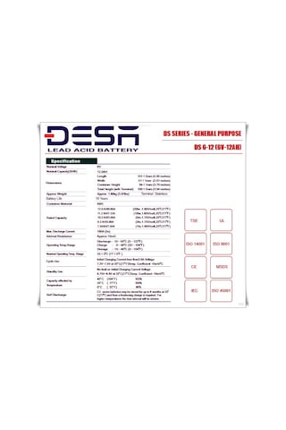 Desa Ds6-12Ds 6V-12Ah Bakımsız Kuru Akü
