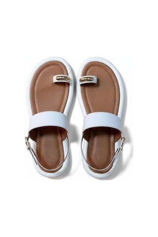 Ne&ve Shoes Beyaz Hakiki Deri Parmak Arası Arkadan Tokalı Kadın Günlük Sandalet
