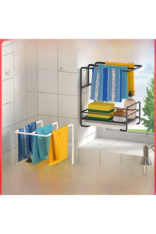 Reedark Mutfak Mop & Havlu Kurutma Rakımı - Duvar Montajlı/tezgah Üstü - Su Toplama Tablasıyla - Çeşitli Gereçleri Saklama - Boşluk Tasarımı - Beyaz Diğer