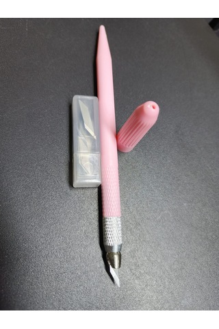 Gebzeli Kretuar Seti 0,4mm 30derece Kesik Uçlu Kolay Kavranabilir Pembe Gövde+10 Adet Yedek Uçlu Set